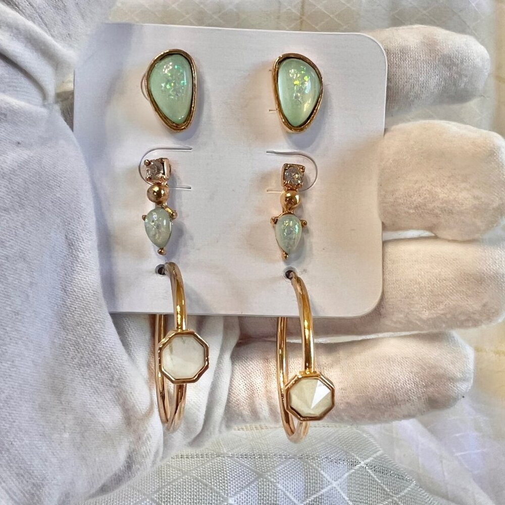 Vintage Costume Jewelry Earrings , Set of 3 New Vintage Gold Tone